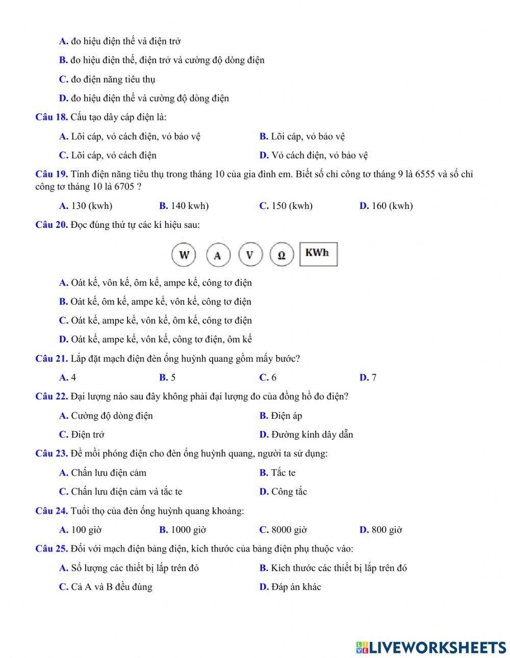 Kiểm tra học kì I - Công nghệ 9