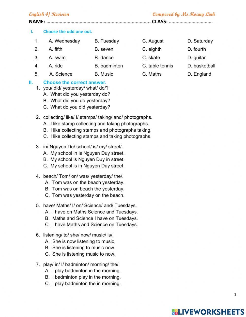 English 4 - Revision - Semeter 1