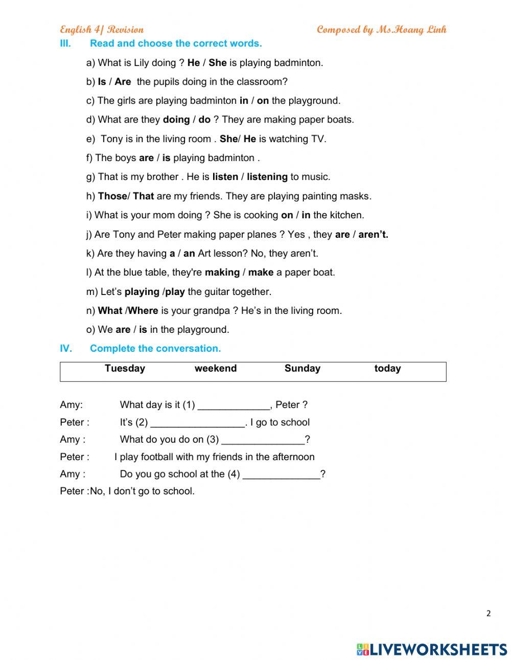 English 4 - Revision - Semeter 1