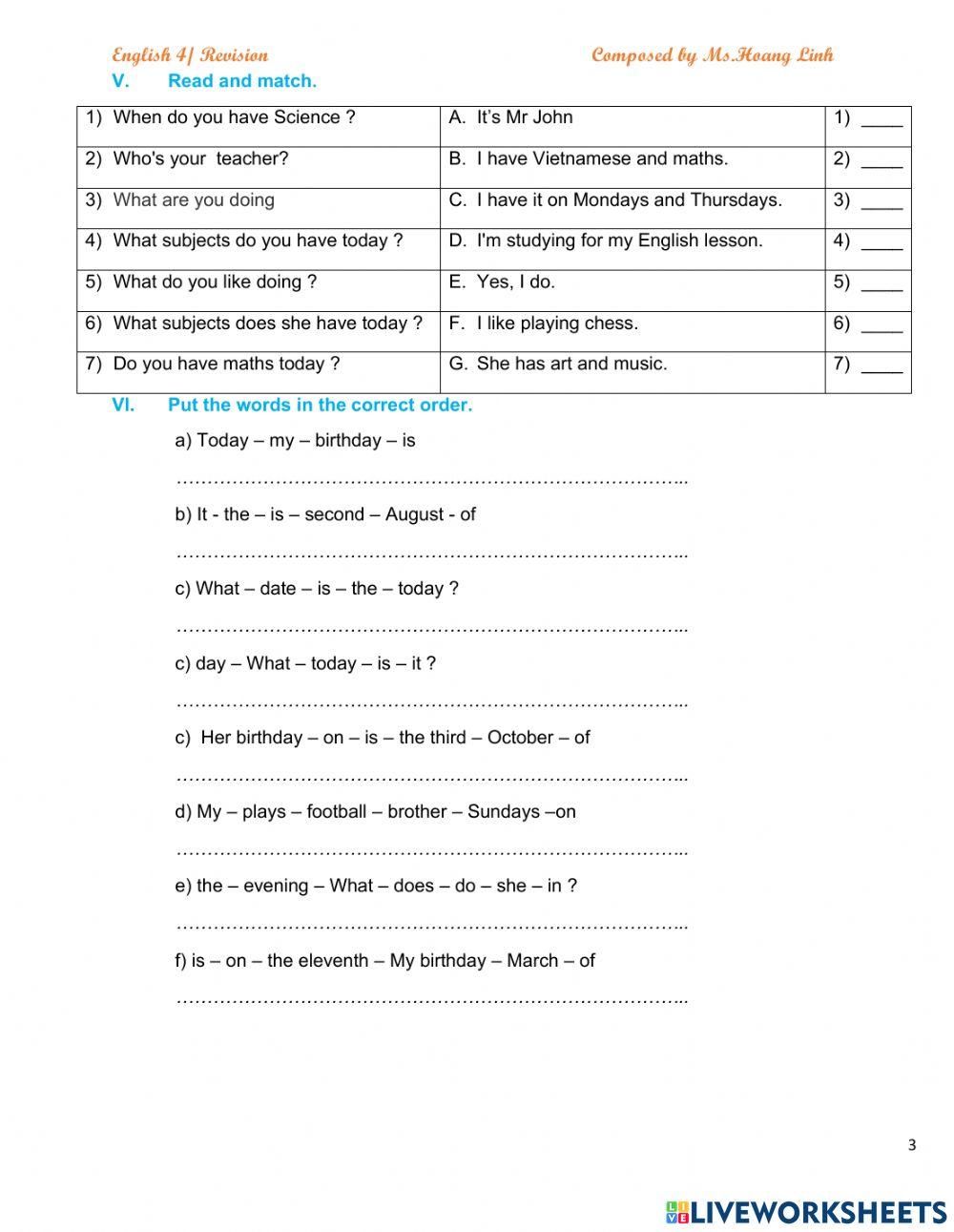 English 4 - Revision - Semeter 1