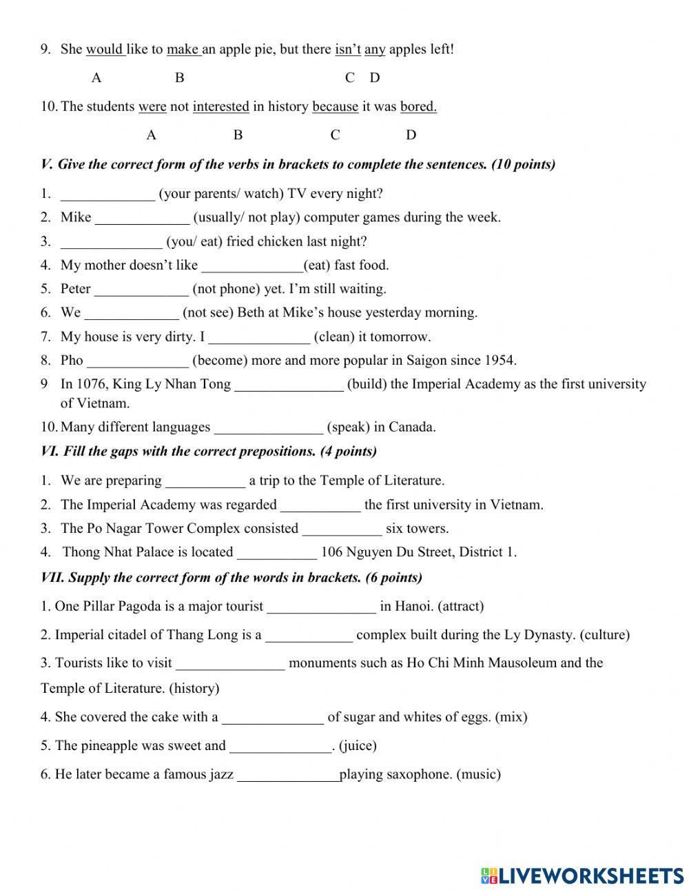 Grade 7- Đề cương kỳ 1