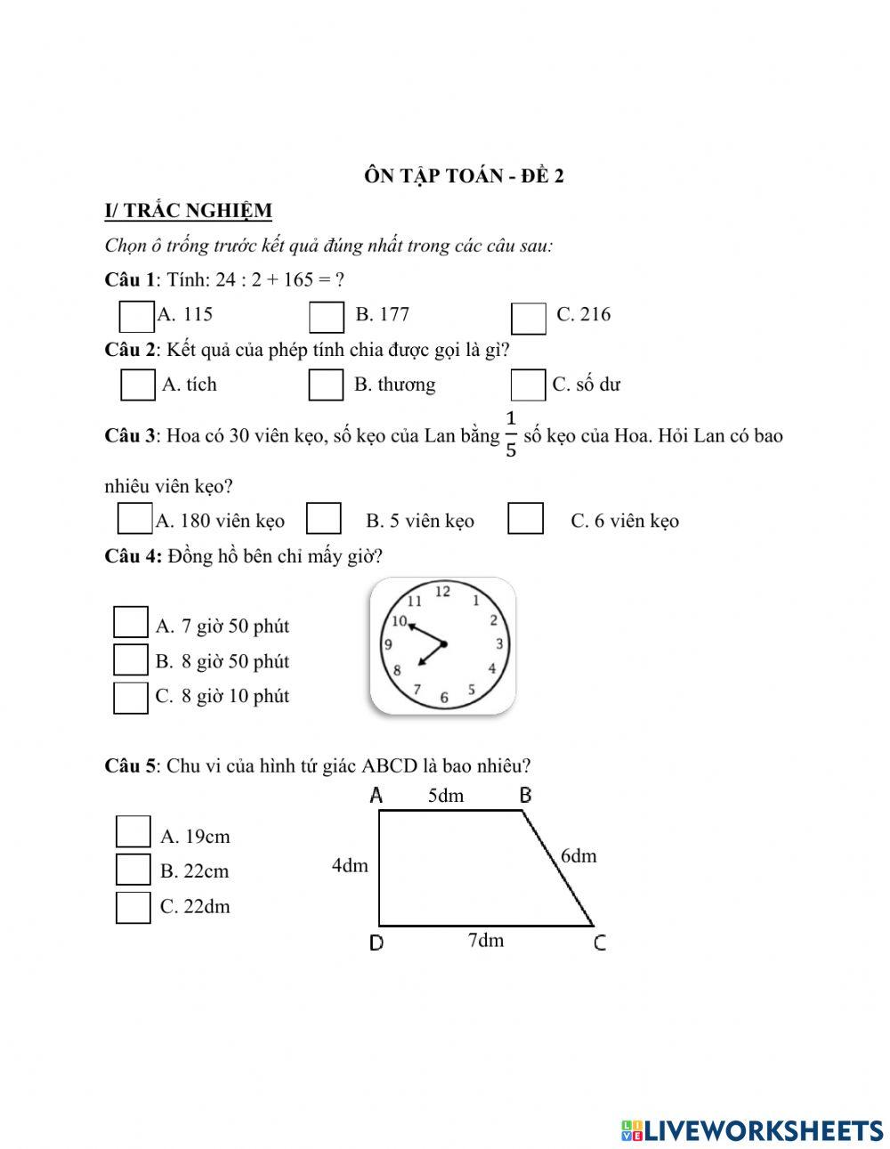 Ôn tập toán ĐỀ 2