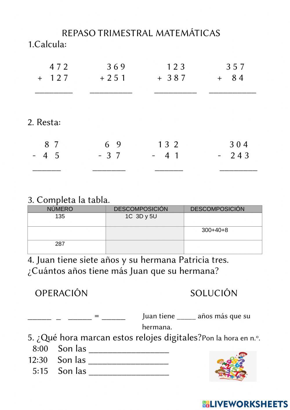 Repaso trimestral matemáticas