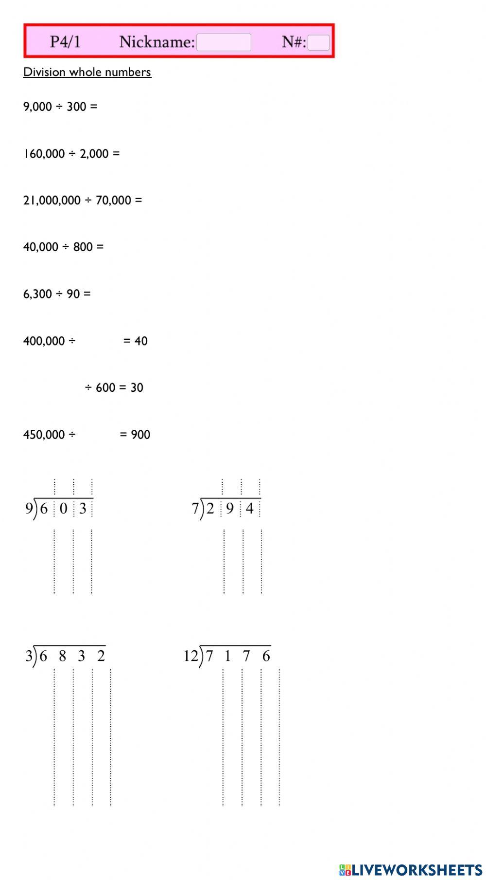 Division Whole Numbers 02 Division Whole Numbers 02