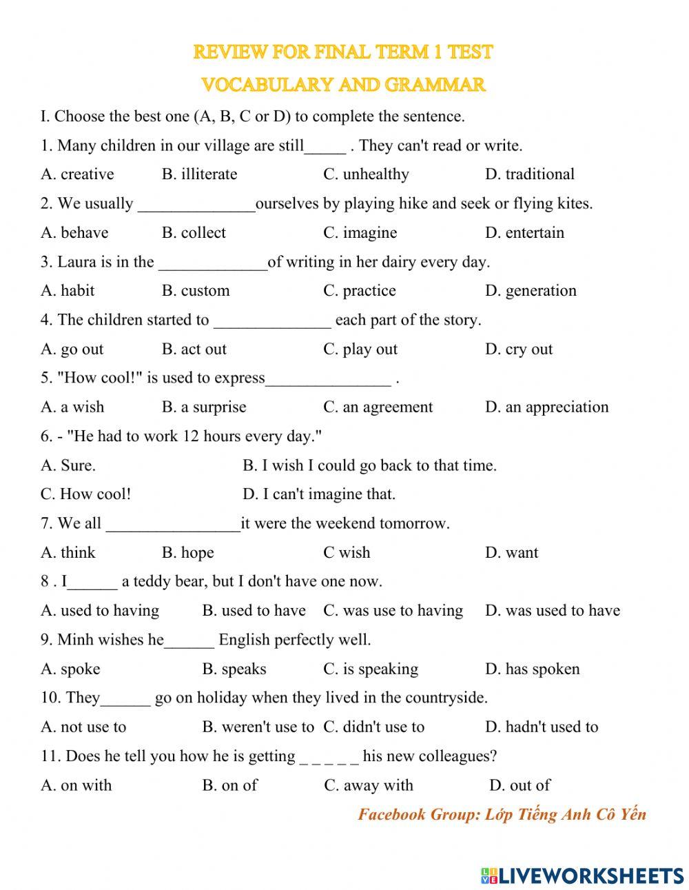 Grammar Review for Final test 1