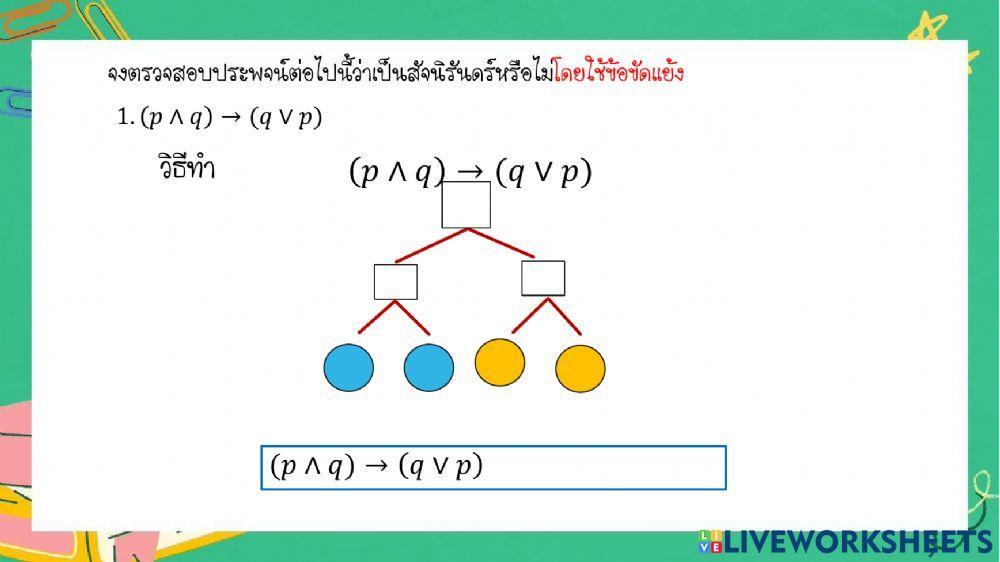 ใบงานเรื่องสัจนิรันดร์ โดยใช้ข้อขัดแย้ง