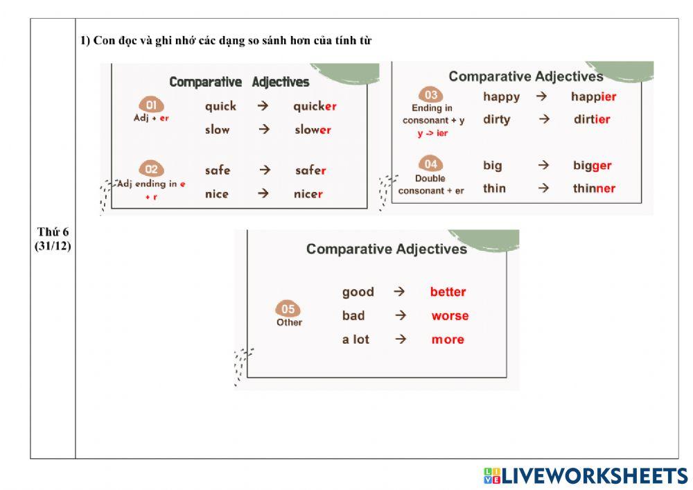 Phiếu giao bài Tiếng Anh tuần 22 (27-12 - 31-12)