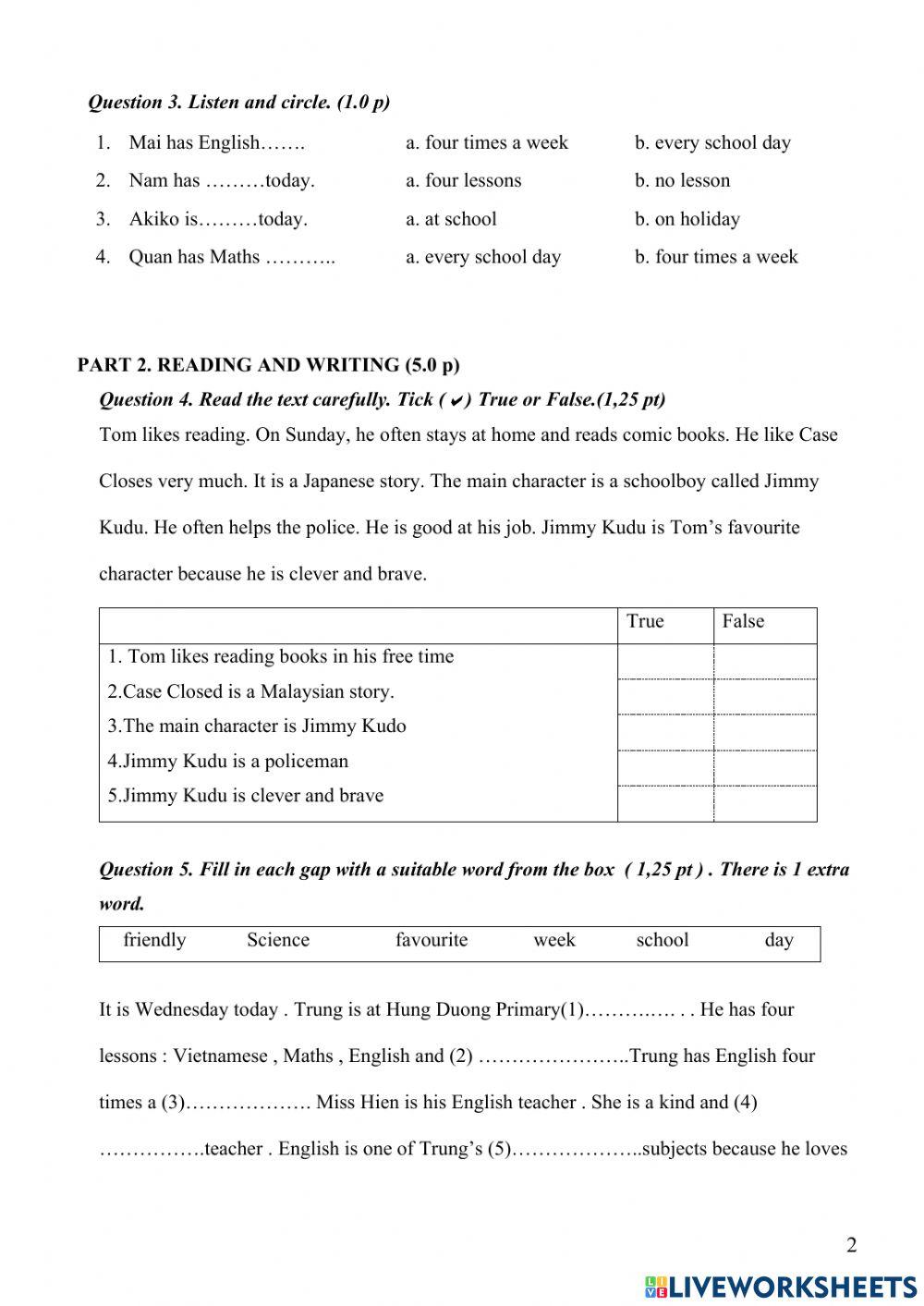 EG5 Semester 1  Test