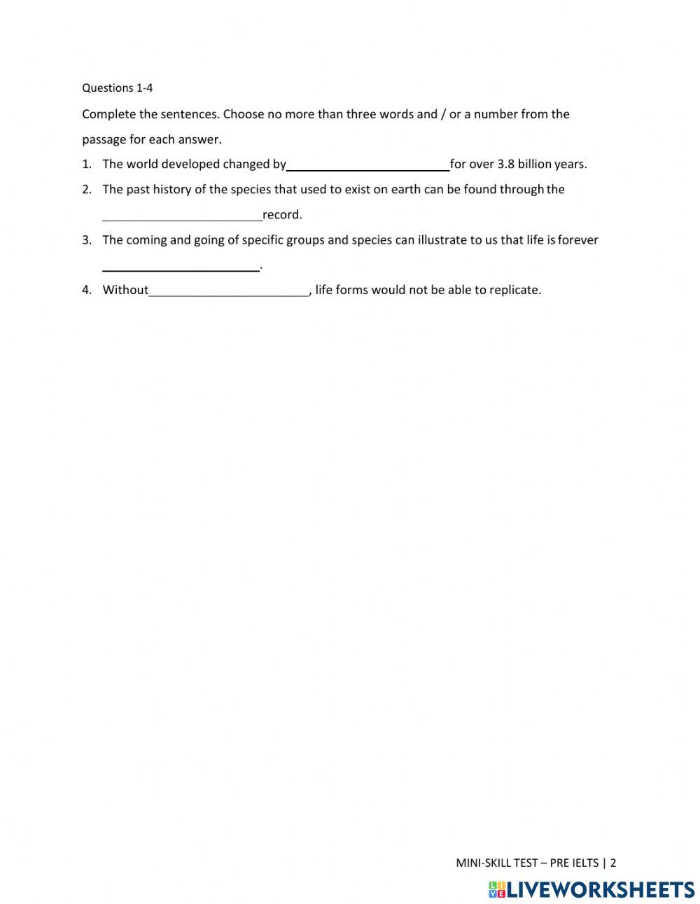 Minitest 1. Reading. Sentence Completion