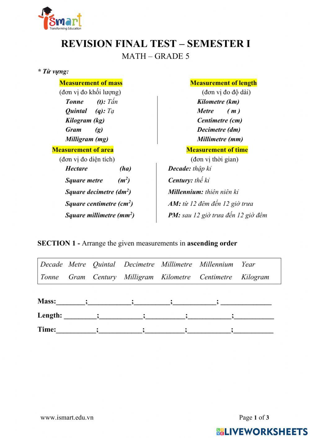Maths 5 revision term 1