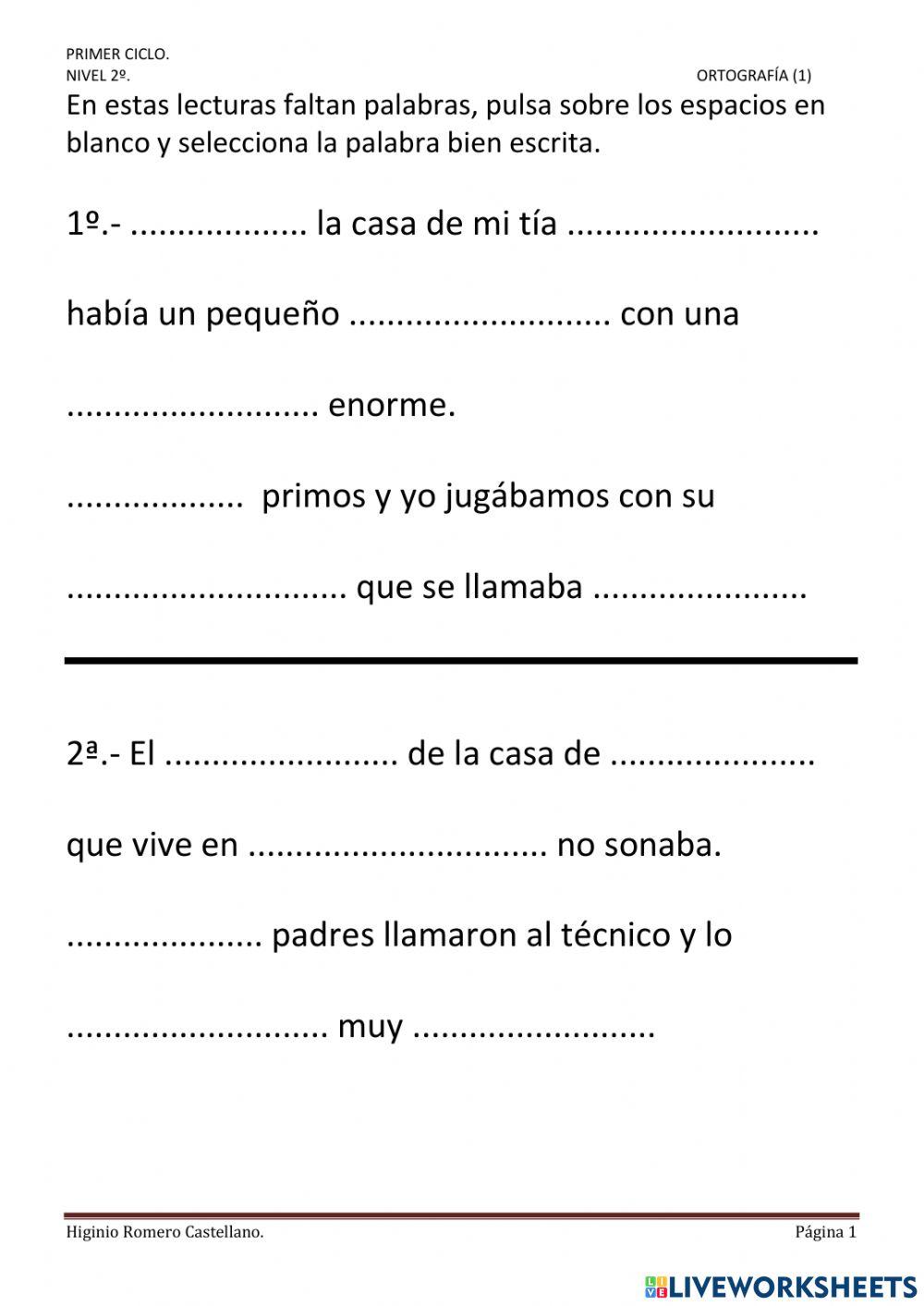 SEGUNDO PRIMARIA. ORTOGRAFÍA 1