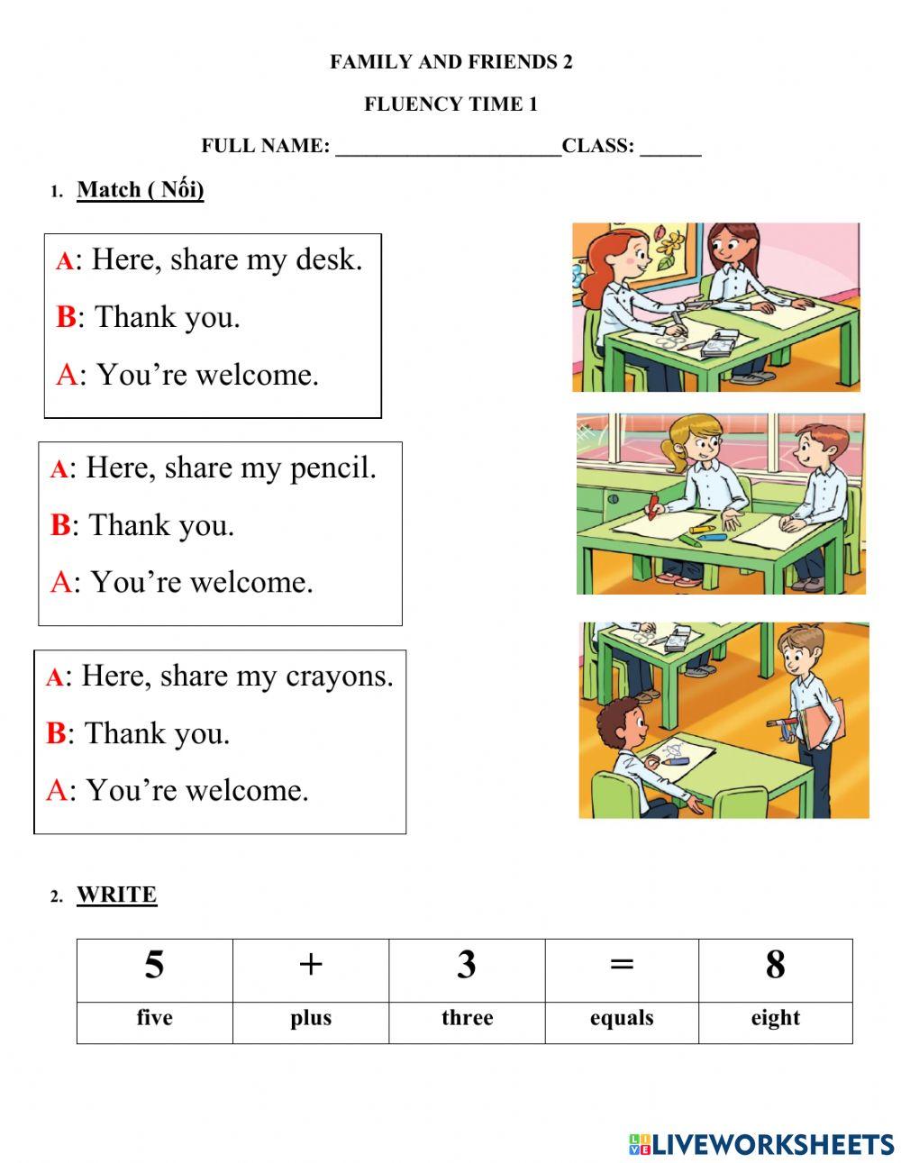 Lớp 2- fluency time 1