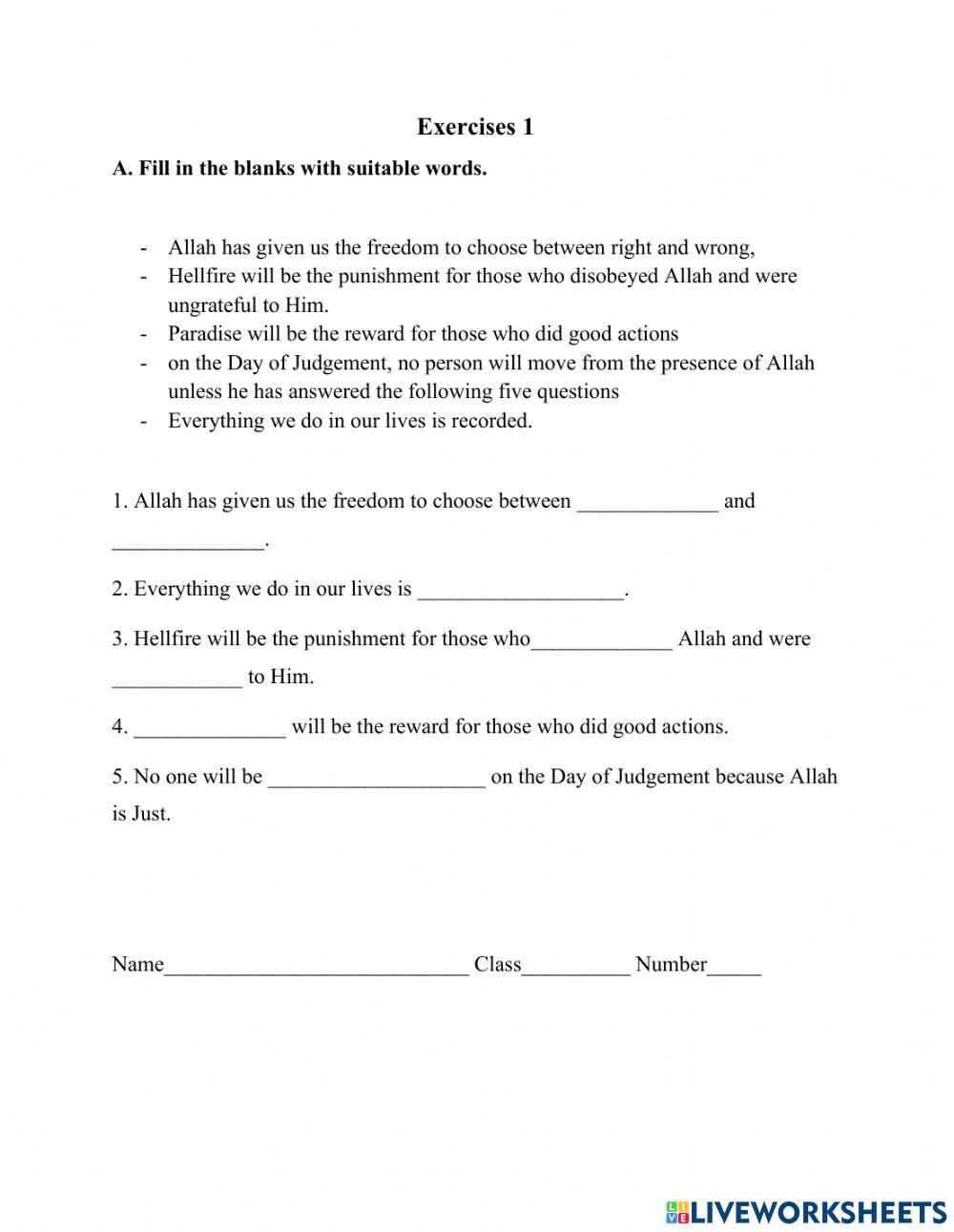 4105065 | Exercise 1 Al-Akhirah Life after Death