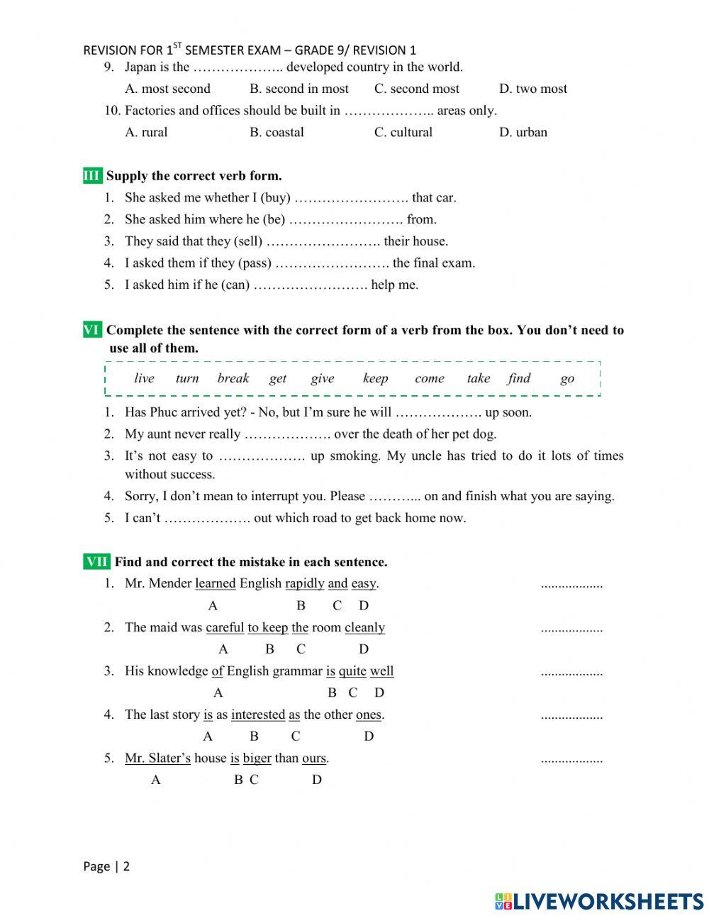GRADE 9 - REVISION FOR 1st SEMESTER (V.1)