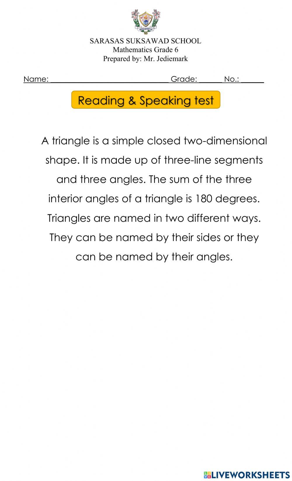 Reading and speaking test