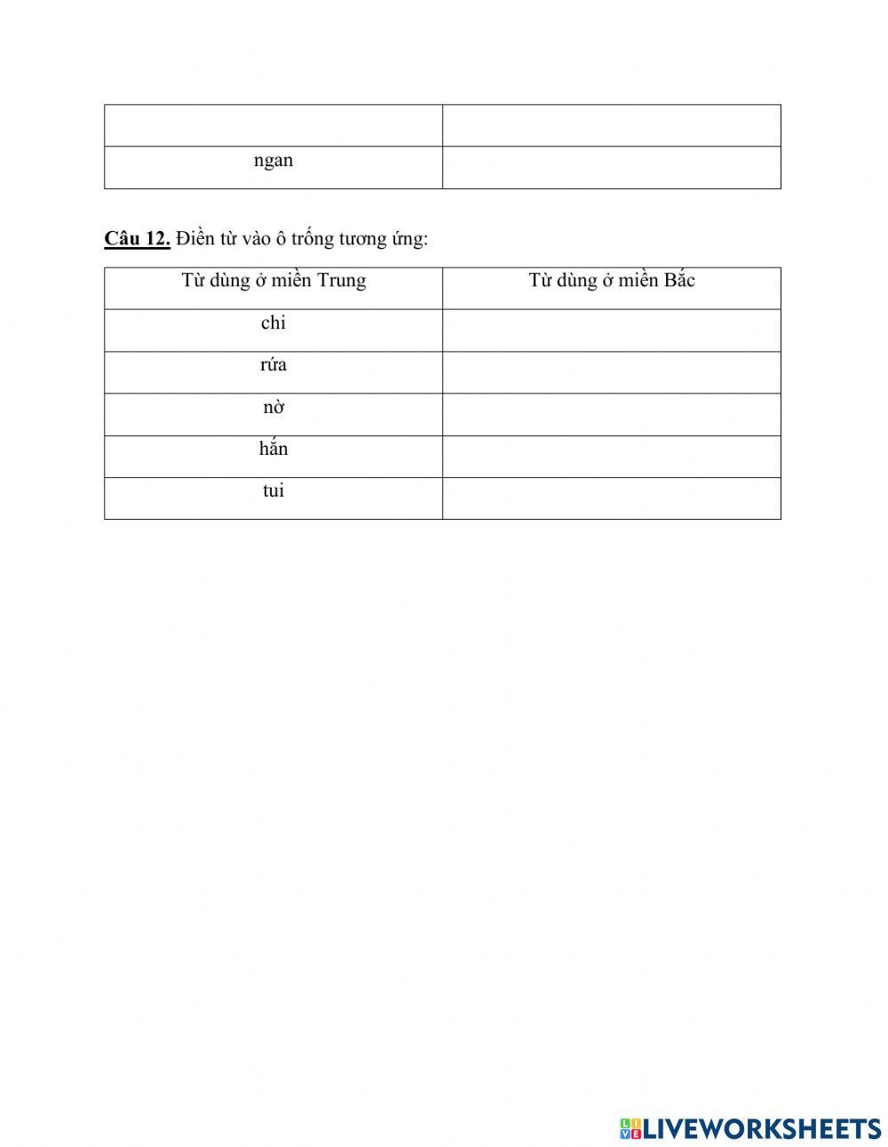 Phiếu Tiếng Việt ôn cuối kì I số 1