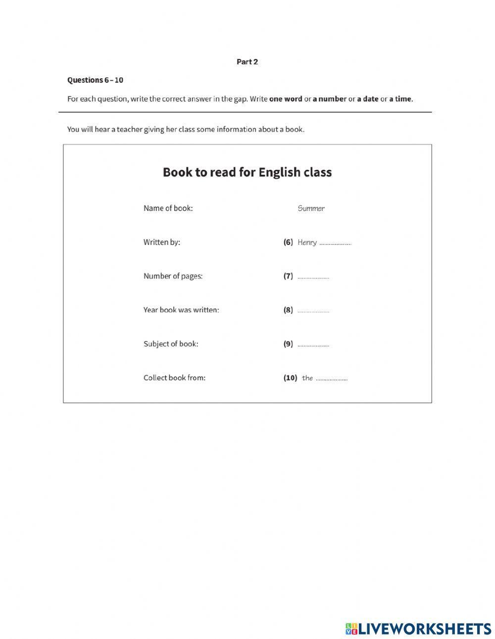 Pre 3 - listening sample test 1