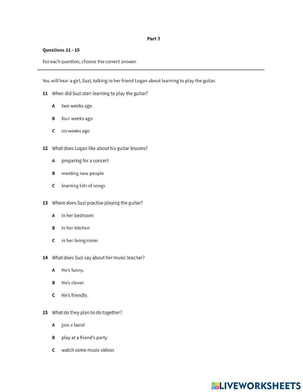 Pre 3 - listening sample test 1