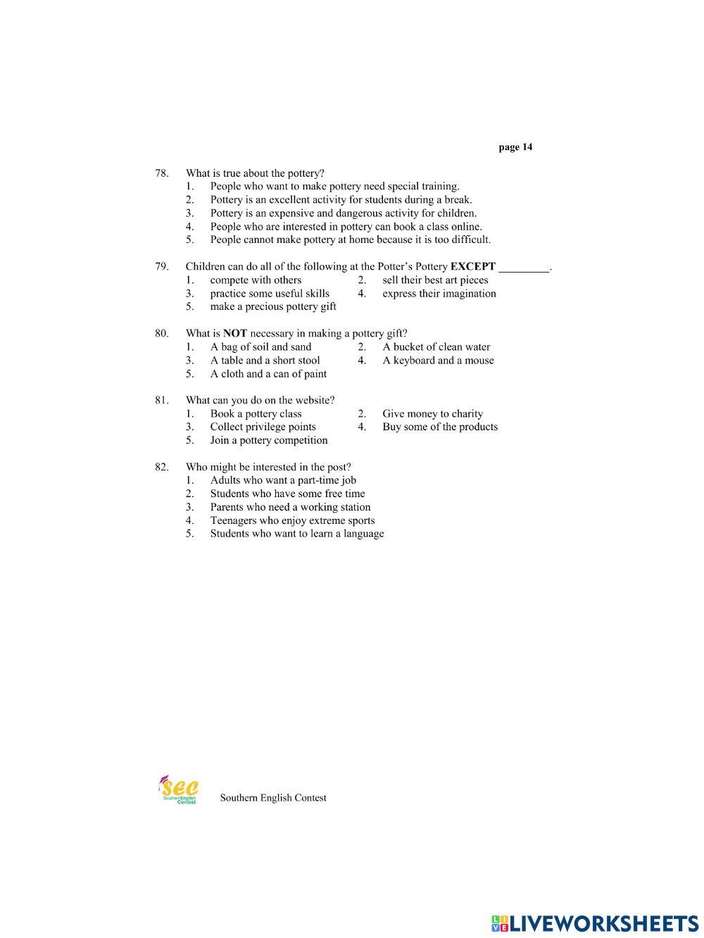 Reading comprehension test 3