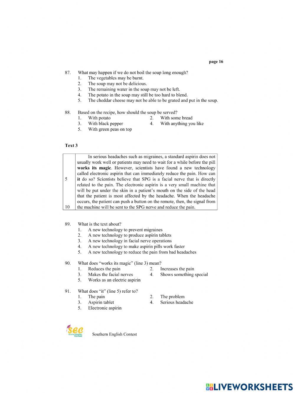 Reading comprehension test 3