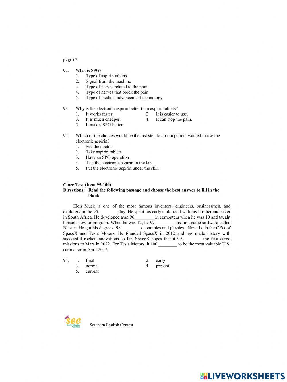 Reading comprehension test 3