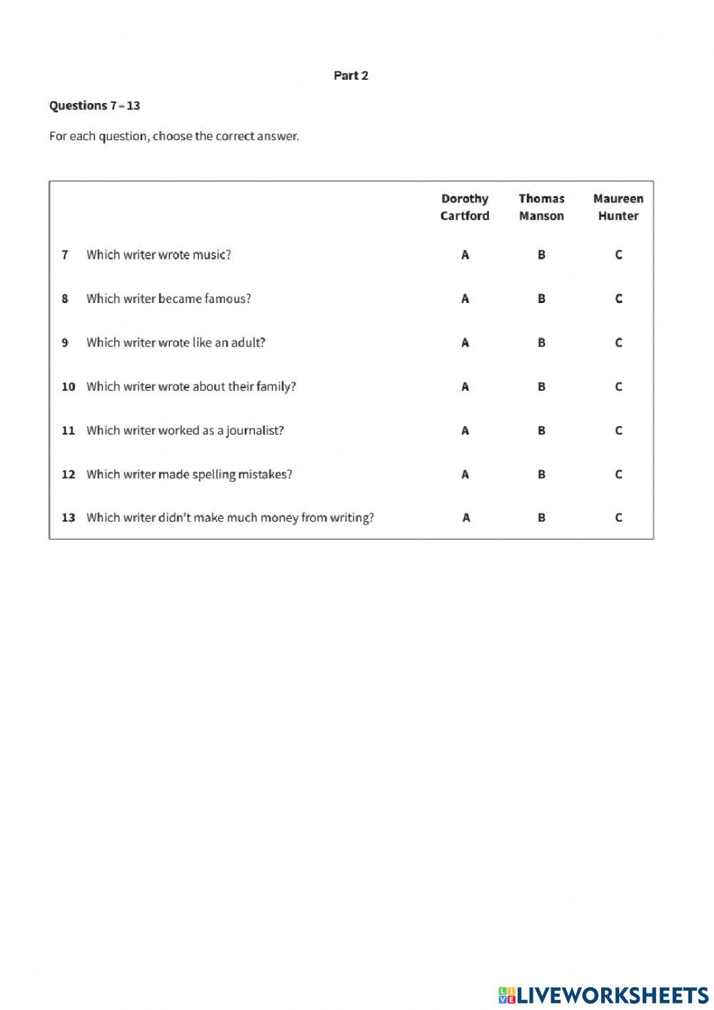 Pre 3 - reading and writing sample test 1