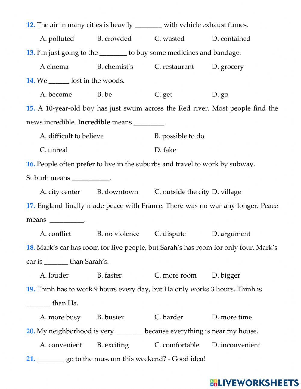English 6 - unit 4 -multiple chouce