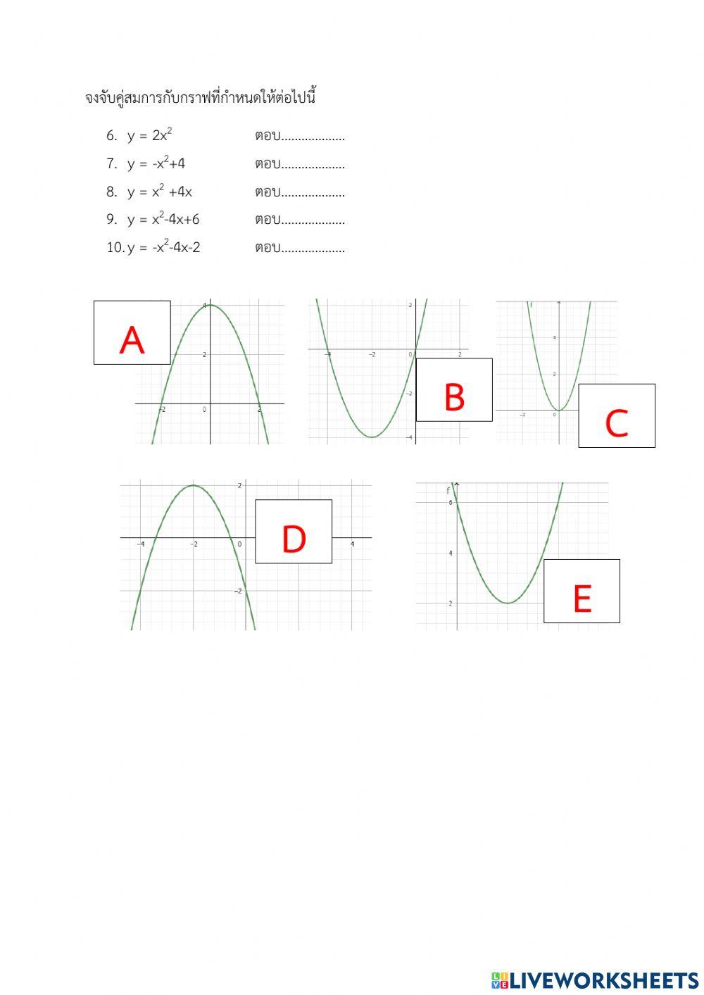 จับคู่กราฟฟังก์ชันเชิงเส้นฟังก์ชันกำลังสอง