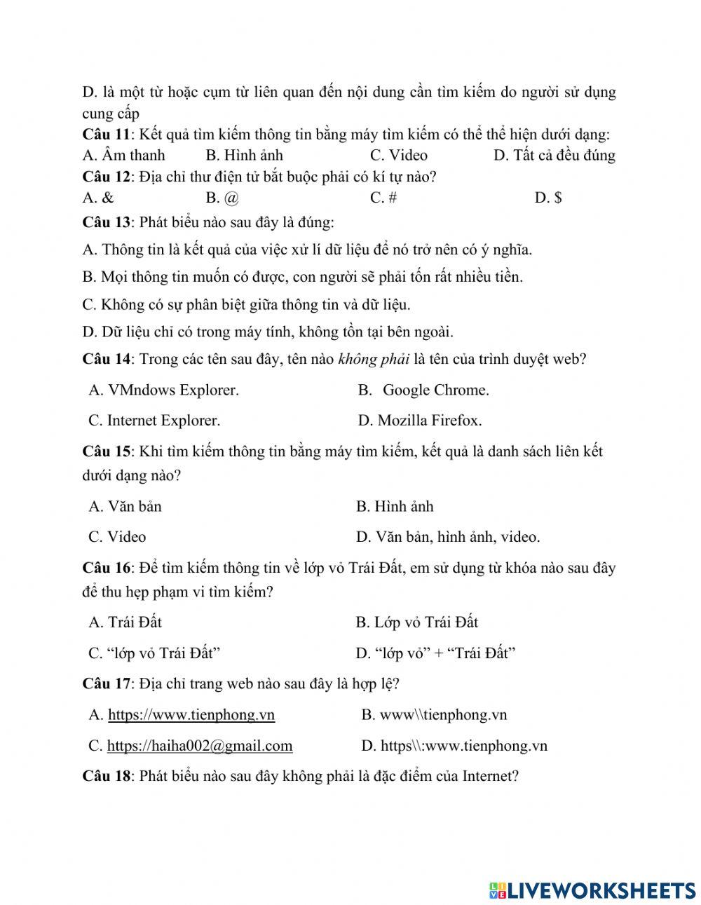 Ôn tập hki môn tin 6 năm 21-22