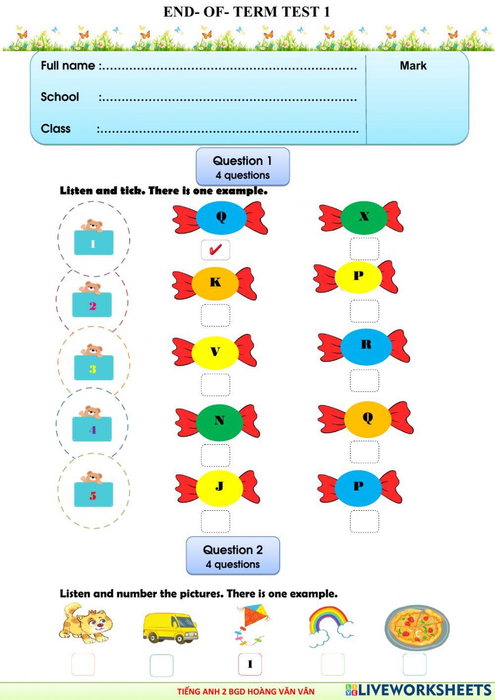 Đề số 1 - đề thi hk 1 - grade 2