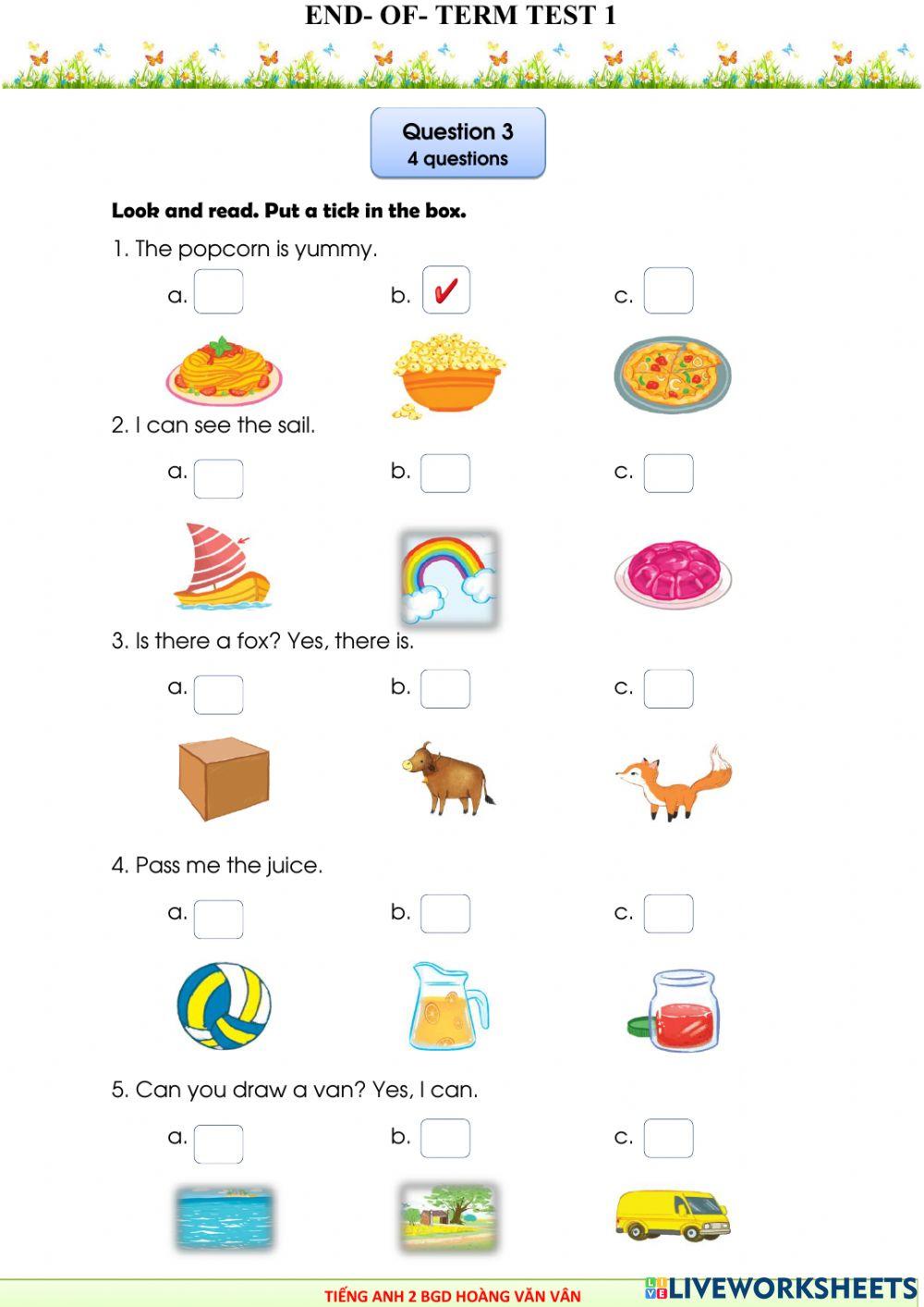 Đề số 1 - đề thi hk 1 - grade 2