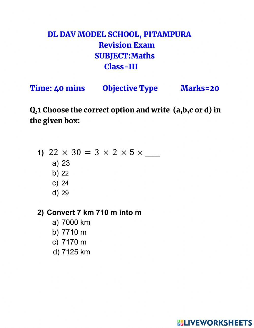 Maths liveworksheet 