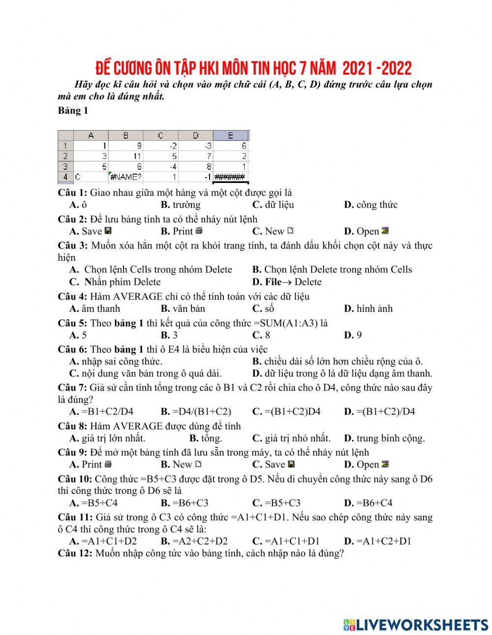 Ôn tập hki tin7 năm 21-22