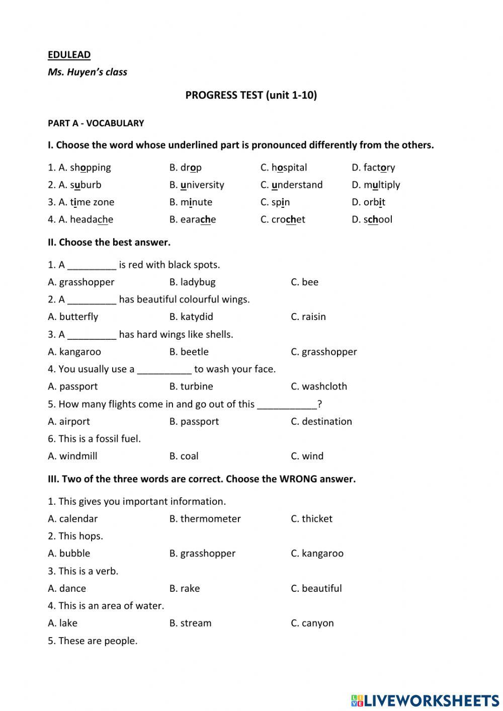 O.D3 - PROGRESS TEST 1 (U1-10)