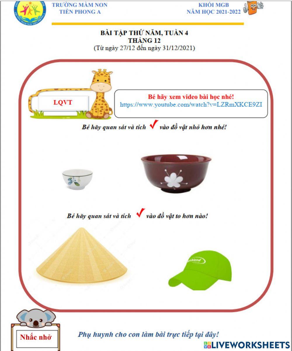 Bé hãy tích vào đáp án đúng theo yêu cầu của cô nhé