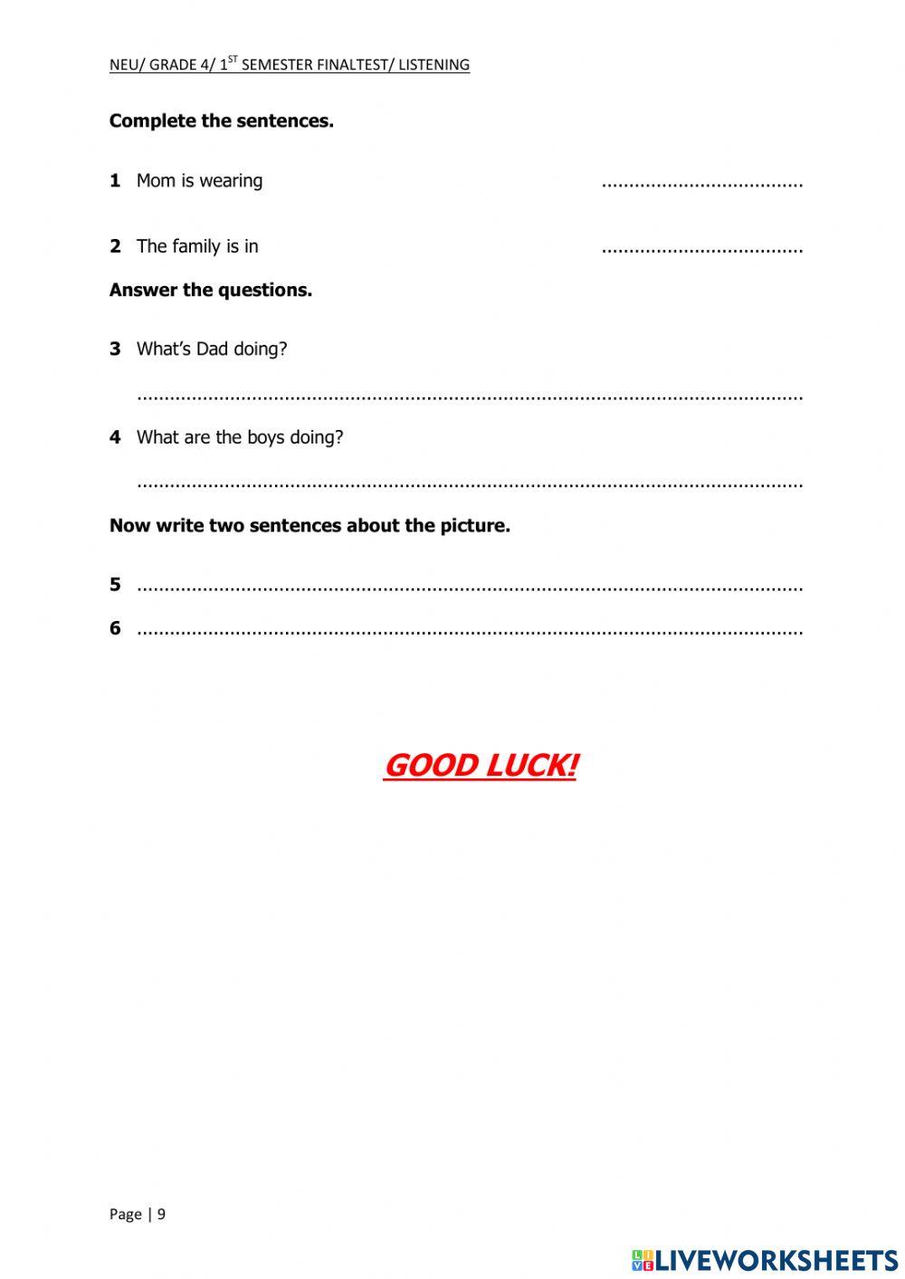 GRADE 5 - 1st FINAL TEST- READING-WRITING