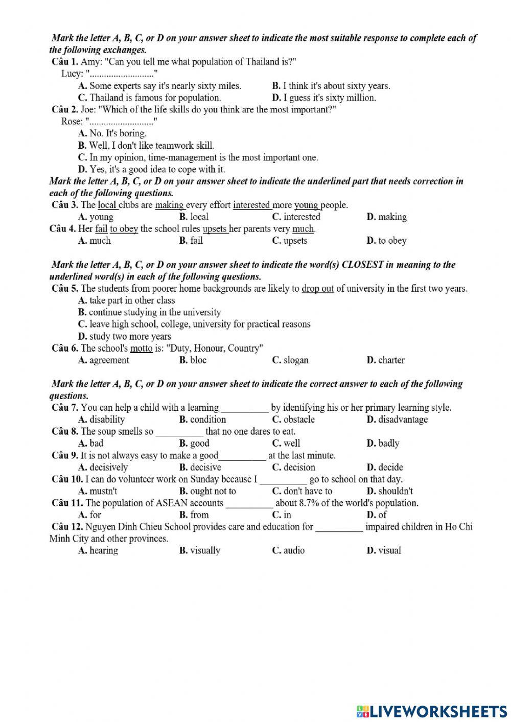 English Ms Hien test 10 minutes