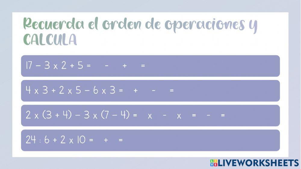 Operaciones combinadas y cálculo mental