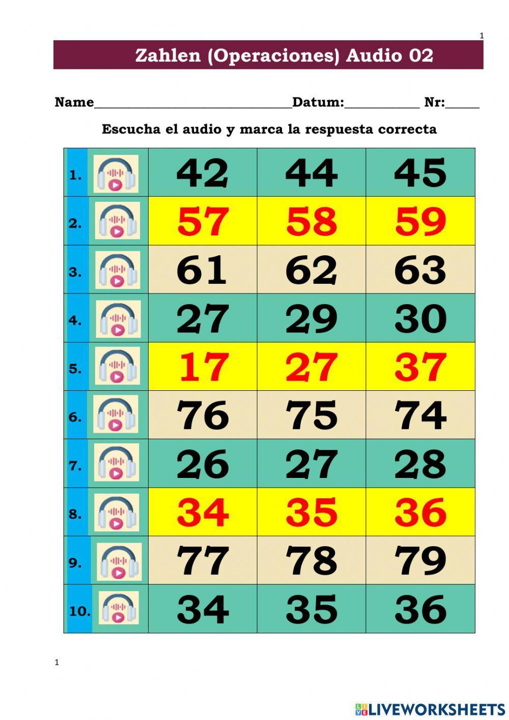 Zahlen Operaciones audio 02