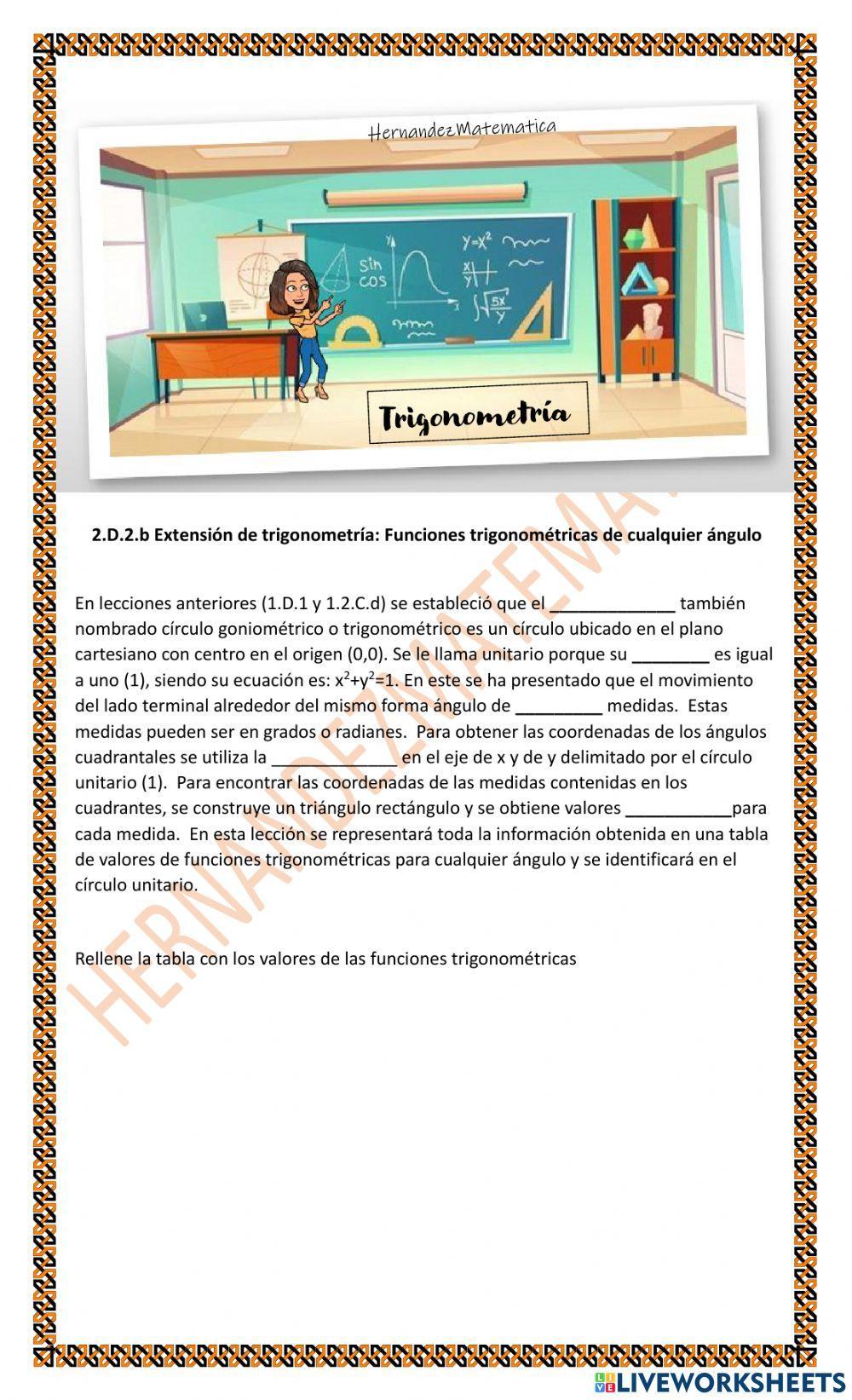 TRIG 2.D.2.b Extensión trigonometría: Funciones trigonométricas de cualquier ángulos