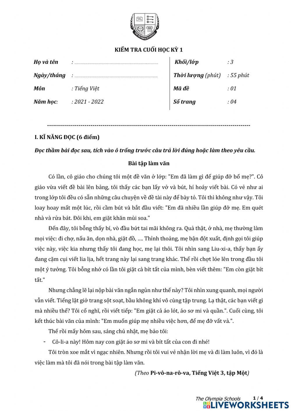 TV3-Đề kiểm tra cuối kì 1-Đề 1