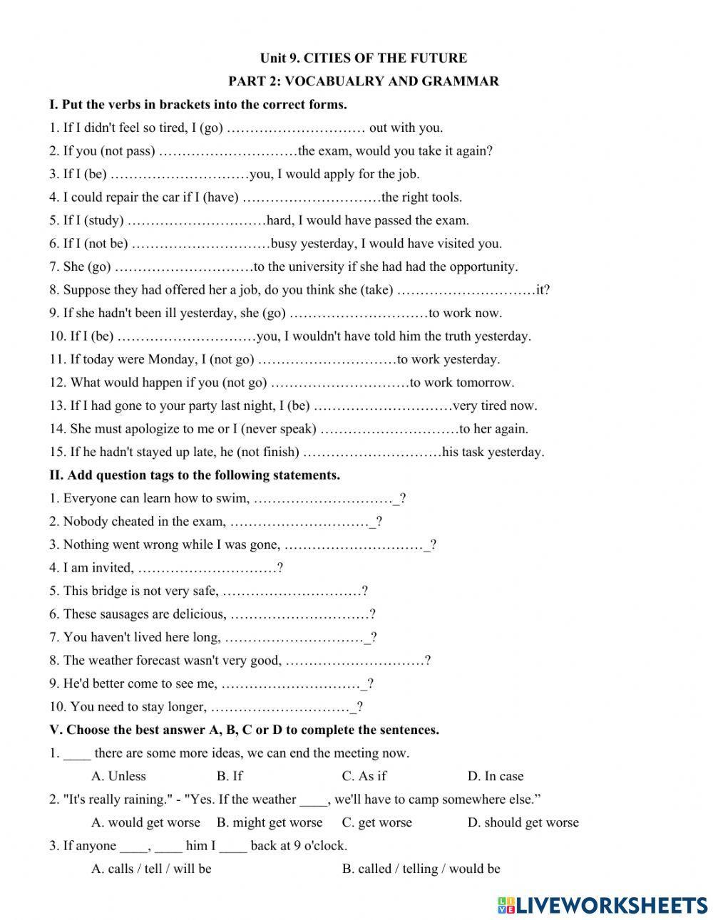 Unit 9. CITIES OF THE FUTURE - KEY PART 2: VOCABUALRY AND GRAMMAR
