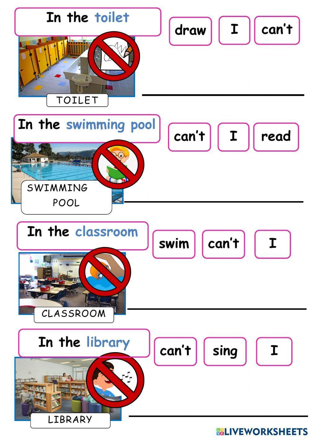 Write sentences can - can't