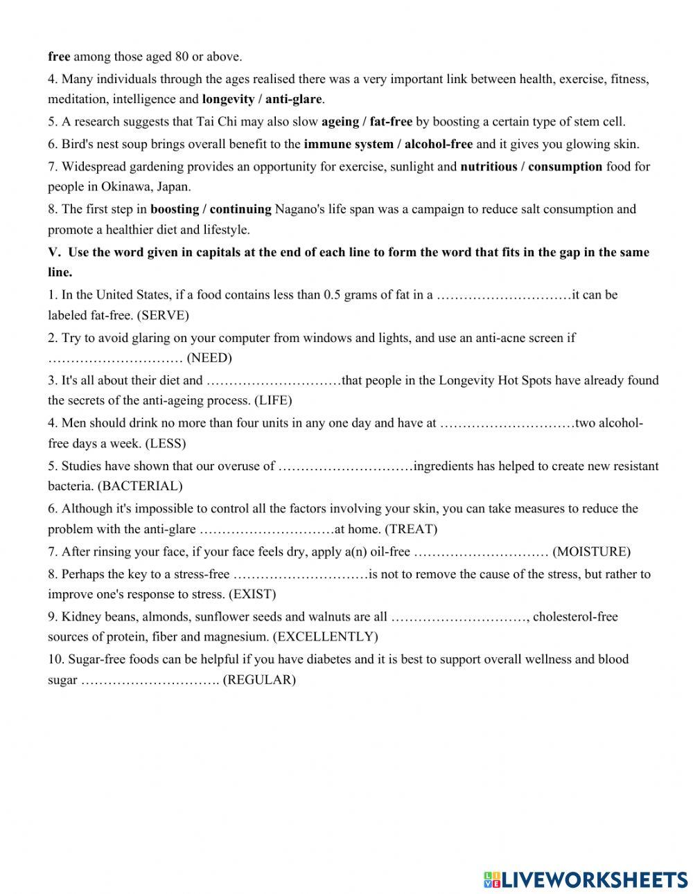 Unit 10. HEALTHY LIFESTYLE AND LONGEVITY  PART 1: VOCABULARY AND PHONETICS