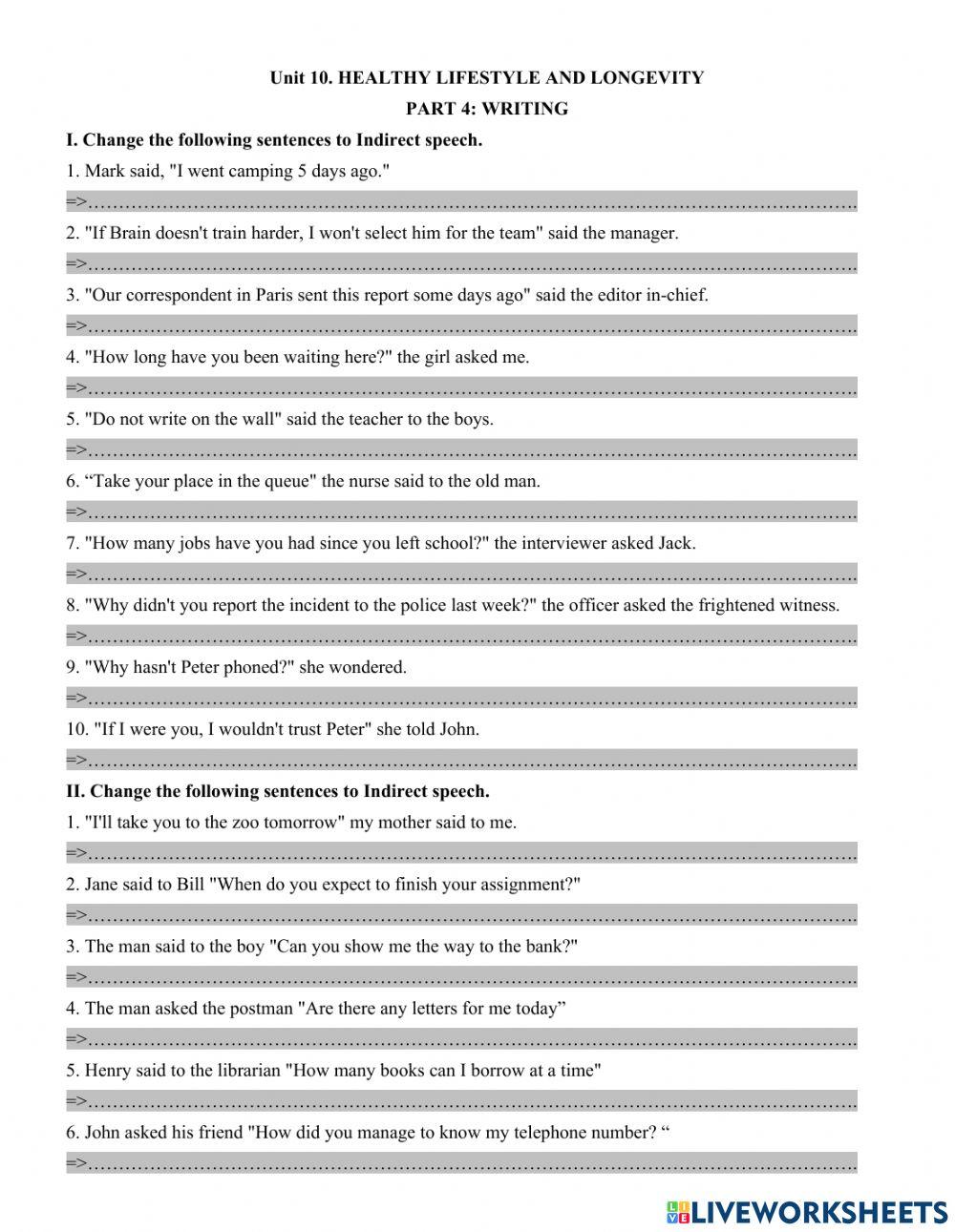 Unit 10. HEALTHY LIFESTYLE AND LONGEVITY  PART 4: WRITING