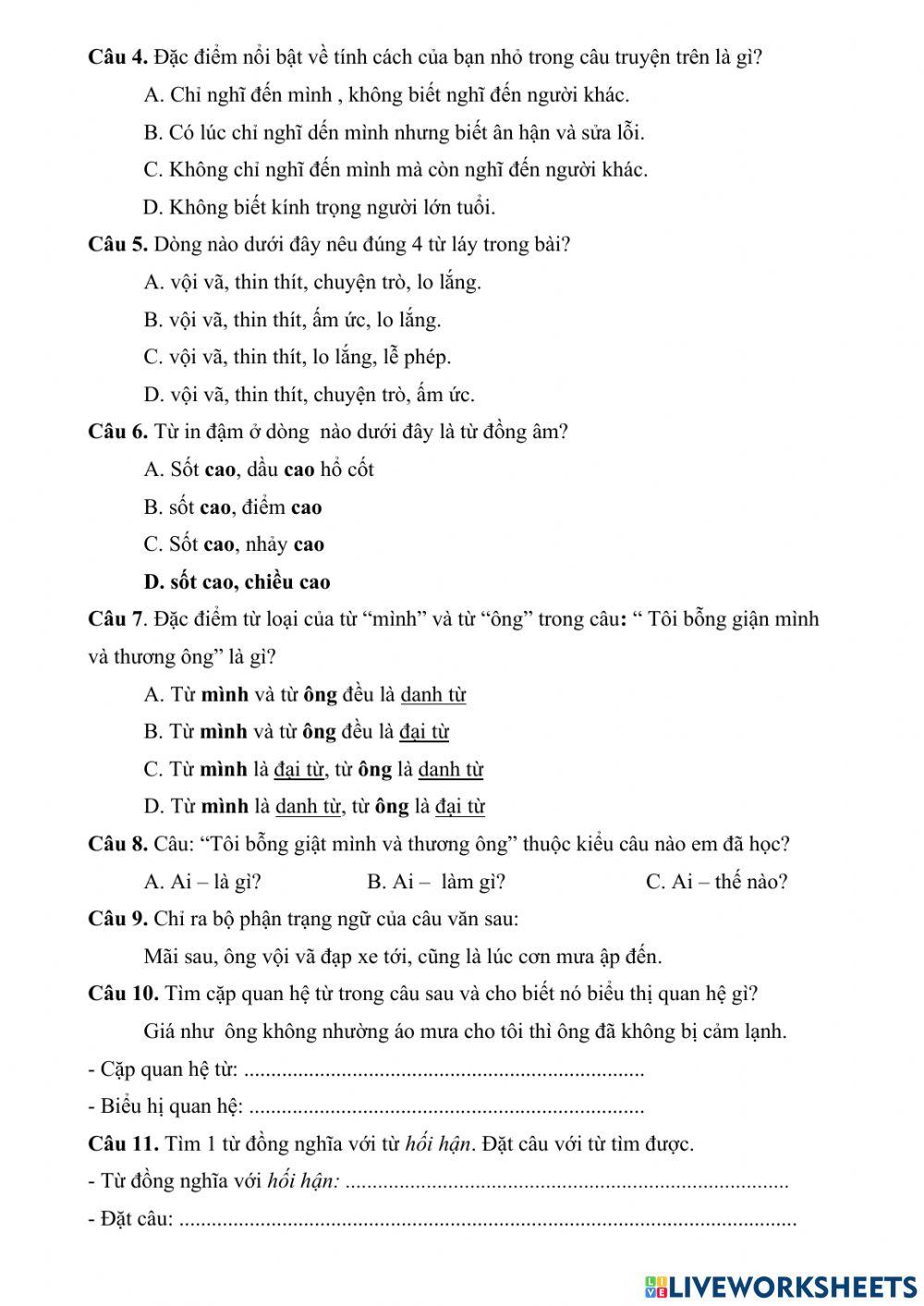 Bài kiểm tra đọc hiểu CKI