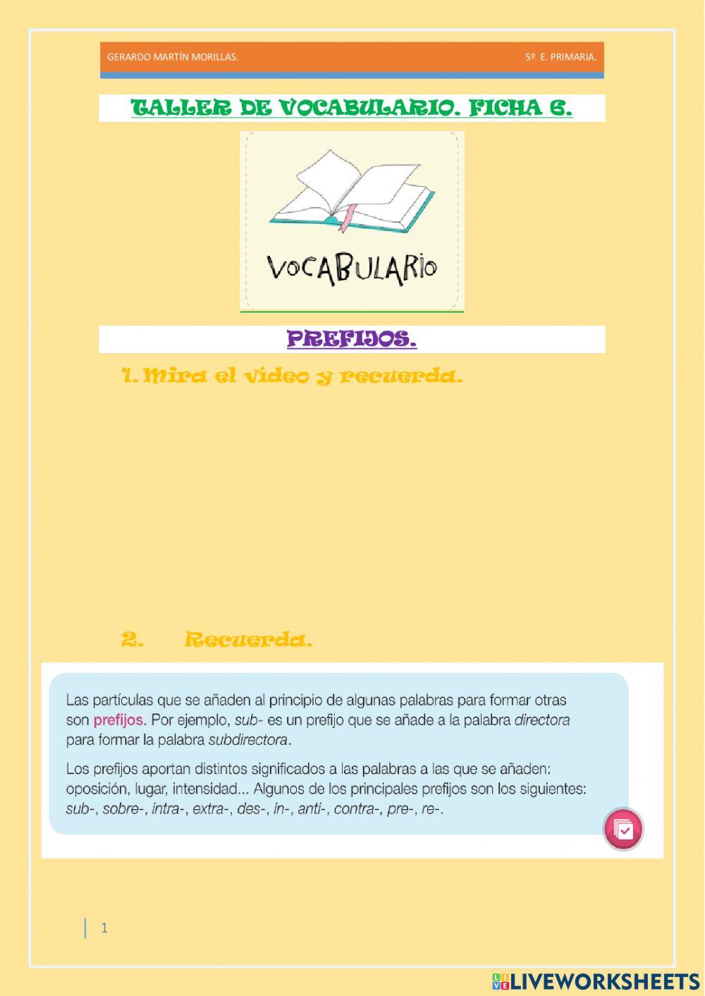 Taller de vocabulario. Ficha 6.