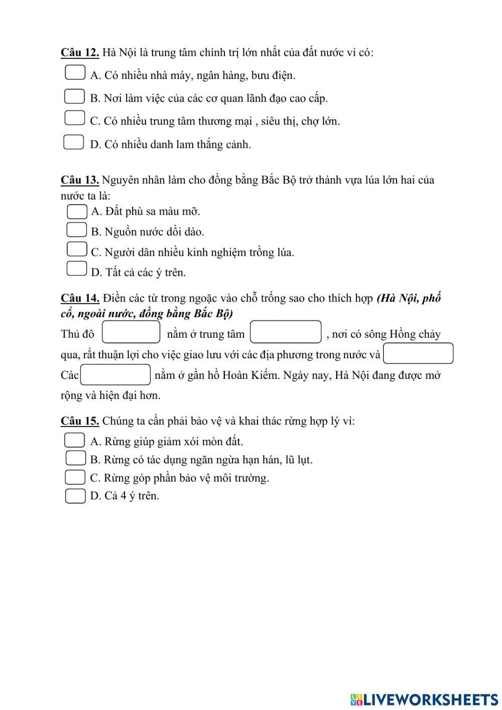 Phiếu ôn tập địa lí