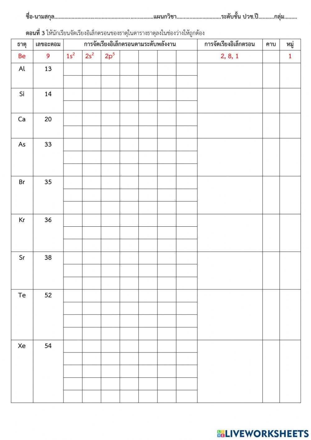ใบงานที่ 8 การจัดเรียงระดับพลังงาน