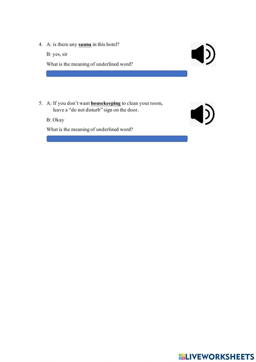 Worksheet English for Tourism